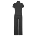 thumbnail image 5 of Idoravan Women Sets Clothing Clearance Women Casual Solid Slimming High Collar Short Sleeve Round-neck Blouses Sets, 5 of 5