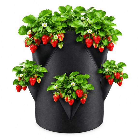 Strawberry Planter – Outdoor Garden Planting Pot with 6 Side Grow Pockets, Vertical Planter for Strawberries, Herbs, and Flowers