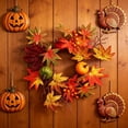 thumbnail image 7 of geerera Harvest Pumpkin & Maple Leaf Wreath, Rustic Fall Floral Candle Ring with Berries, Farmhouse Tabletop Decor for Thanksgiving & Autumn Home, 13", 7 of 7