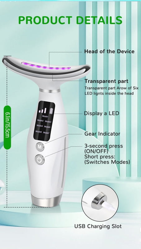 7 in 1 Red Light Face & Neck Massager - Dolphin - like Design, 3 Nursing Modes, for Home Use