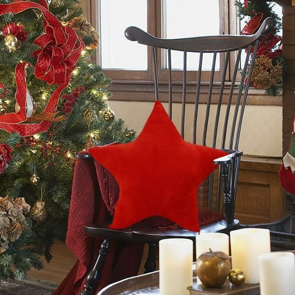 FACESOW Pillow Red Soft Home Decorative Throw Pillows Star Shaped Pillow Solid Color Five Pointed Star Pillow Size 17.7x17.7 Inches for Gifts - Short Plush