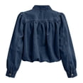 thumbnail image 5 of Rexolia Women's Stand Collar Denim Jacket Puff Sleeve Button Front Vintage Casual Dark Blue L, 5 of 6