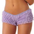 thumbnail image 1 of Penkiiy Women Ruffled Bloomer Shorts Y2K Cute Lace Ruffle Shorts Elastic Waist Fairy Mesh Layered Micro Shorts S Purple, 1 of 5