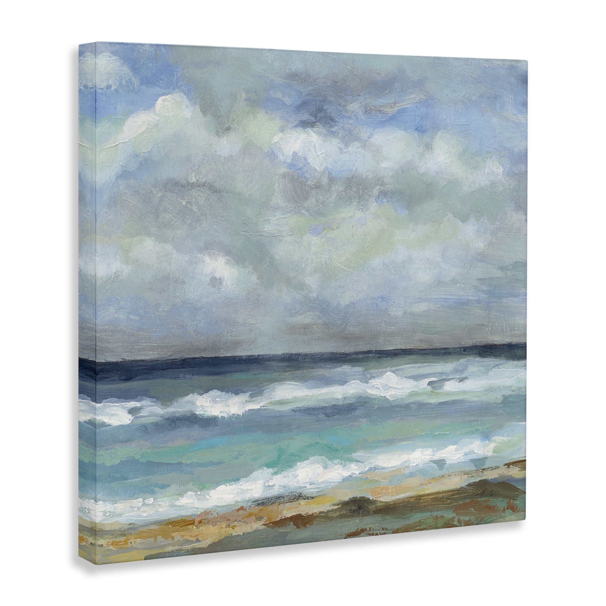 Stupell Industries Summer Seashore Waves Nautical & Beach Painting Wrapped Canvas Art Print Wall Art, 17 x 17
