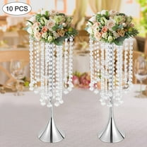 10-Piece Silver Trumpet Flower Vases Set,Iron & Acrylic Beads,Electroplated, Hand-strung,21.9in Tall,for Wedding/Party/Home Decor