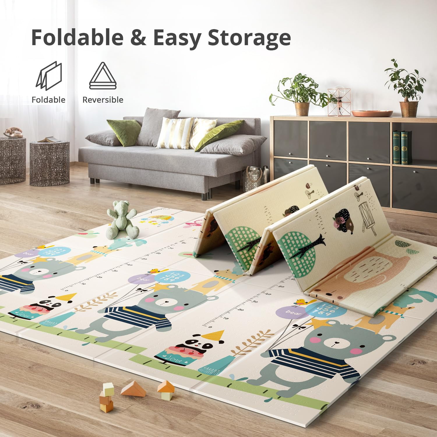 Mat,71"x 79" Large Playmats,Foldable   Mat for Floor, Tummy  and Crawling Playmat,Thick Foam  Mat for ,Reversible Portable for Infant,Toddler