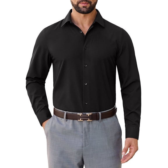 sogami Mens Wrinkle Free Dresses Shirt Formal Long Sleeve Black Button Up shirt