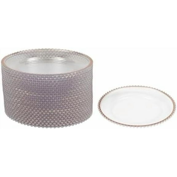 25 Pcs Clear Charger Plates with Beaded Rim - Elegant 12.6 Inch Round Plastic Dinner Plates for Weddings, Parties, and Home Decor - Stylish Table Chargers Set (Rose Gold)
