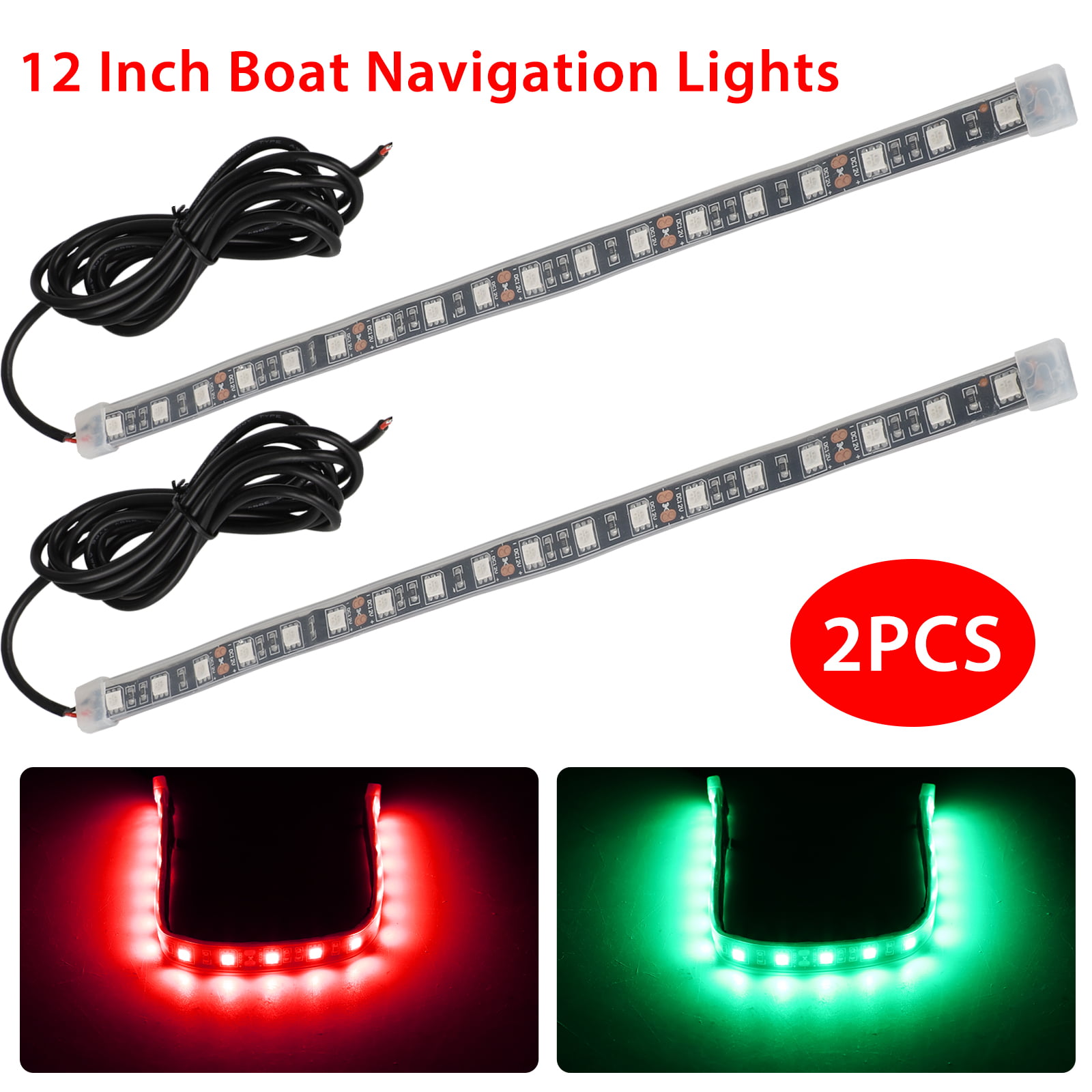 6X RED,GREEN,WHITE 12" LED Boat Bow Navigation Light Strips 5050 Waterproof 12V 