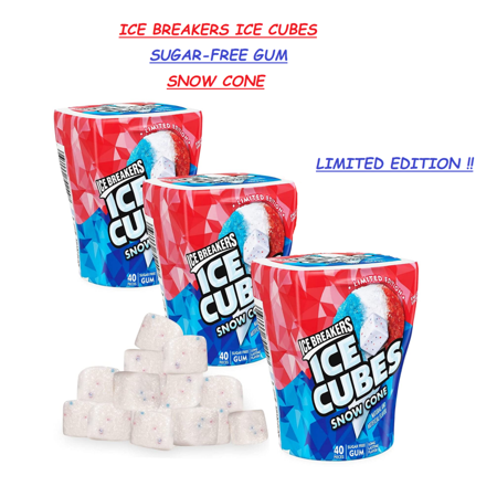 ICE BREAKERS ICE CUBES Snow Cone, Sugar-Free Gum, (3 Count) - Limited Edition !!