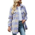 thumbnail image 3 of Qiylii Women Plaid Shirt Jacket, Long Sleeve Lapel Long Outerwear with Pockets, 3 of 7