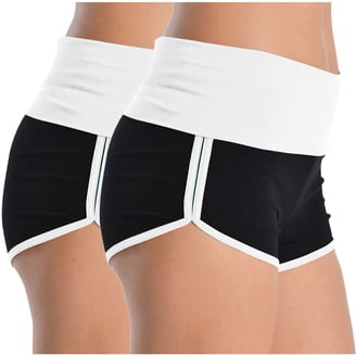 Women's Workout Shorts - High-Rise Booty Shorts With Side Stripes, Soft Stretchy Poly Fabric, Black - Size Large