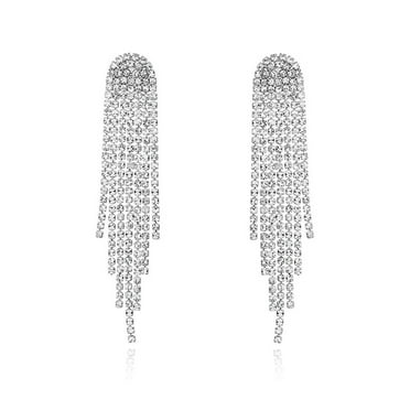 ZSPERKLA Rhinestone Dangle Earrings for Women Sparkly Silver Studs Cubic Zirconia Crystal Earrings Lightweight Tassel Long Chandelier Earrings
