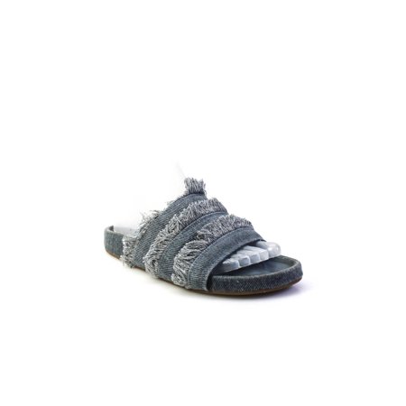 

Pre-owned|Joie Womans Frill Top Denim Blue Platforn Slides Size 37.5