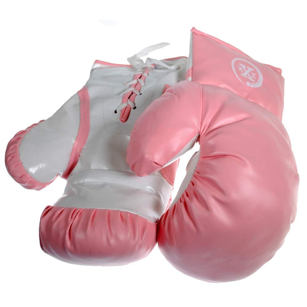 1 Pair of Triple Threat Lace-Up Style Kids Boxing Gloves 6oz Pink 