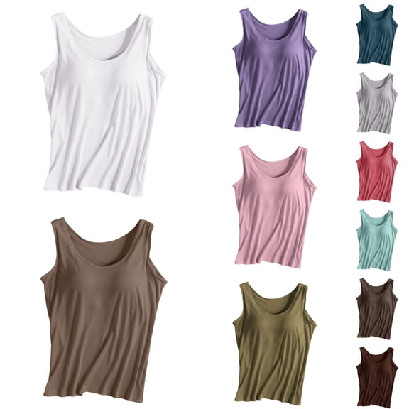 Shadoumai Tank Top with Built in Bra for Women, Cotton Spandex Sleeveless Cami Shirts with Built-in Bra for Yoga Lounge Daily Wear