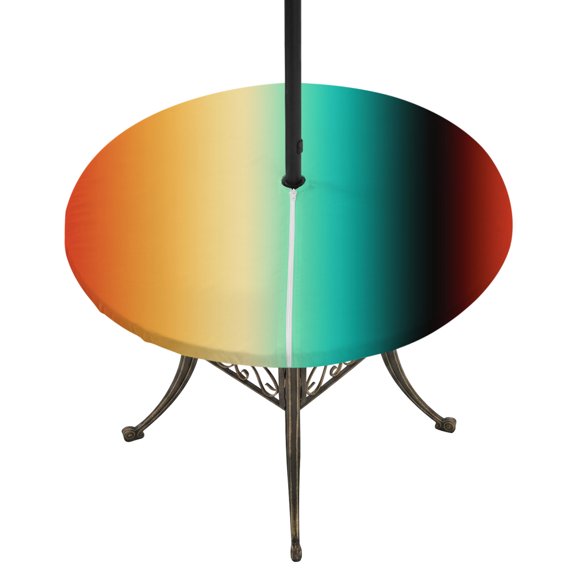 Round Outdoor Tablecloth with Umbrella Hole and Zipper, Colorful Ombre Tablecloth with Elastic Waterproof, Abstract Modern Art Aesthetics Patio Table Covers for 36" - 44" Picnic Pool Tables