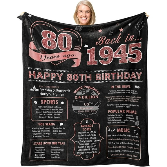 80th Birthday Gifts for Women, 80 Year Old Birthday Gifts for Women, Best Gifts for 80 Year Old Woman, 80th Birthday Gift Ideas, 80th Birthday Decorations Women, 1945 Birthday Throw Blanket 60"X50"