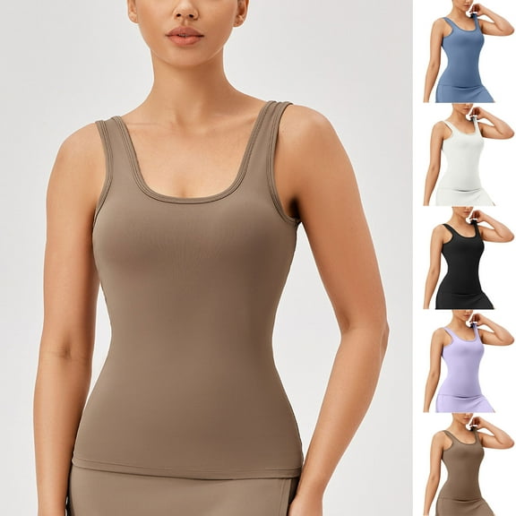 pstuiky Womens Tank Top, Women Solid Color Slim Fit Square Neck Tank Top for Fitness Sports Casual Wear Lightweight Breathable Stretch Comfortable Activewear Top Summer Tops Up To 65% Off Black L