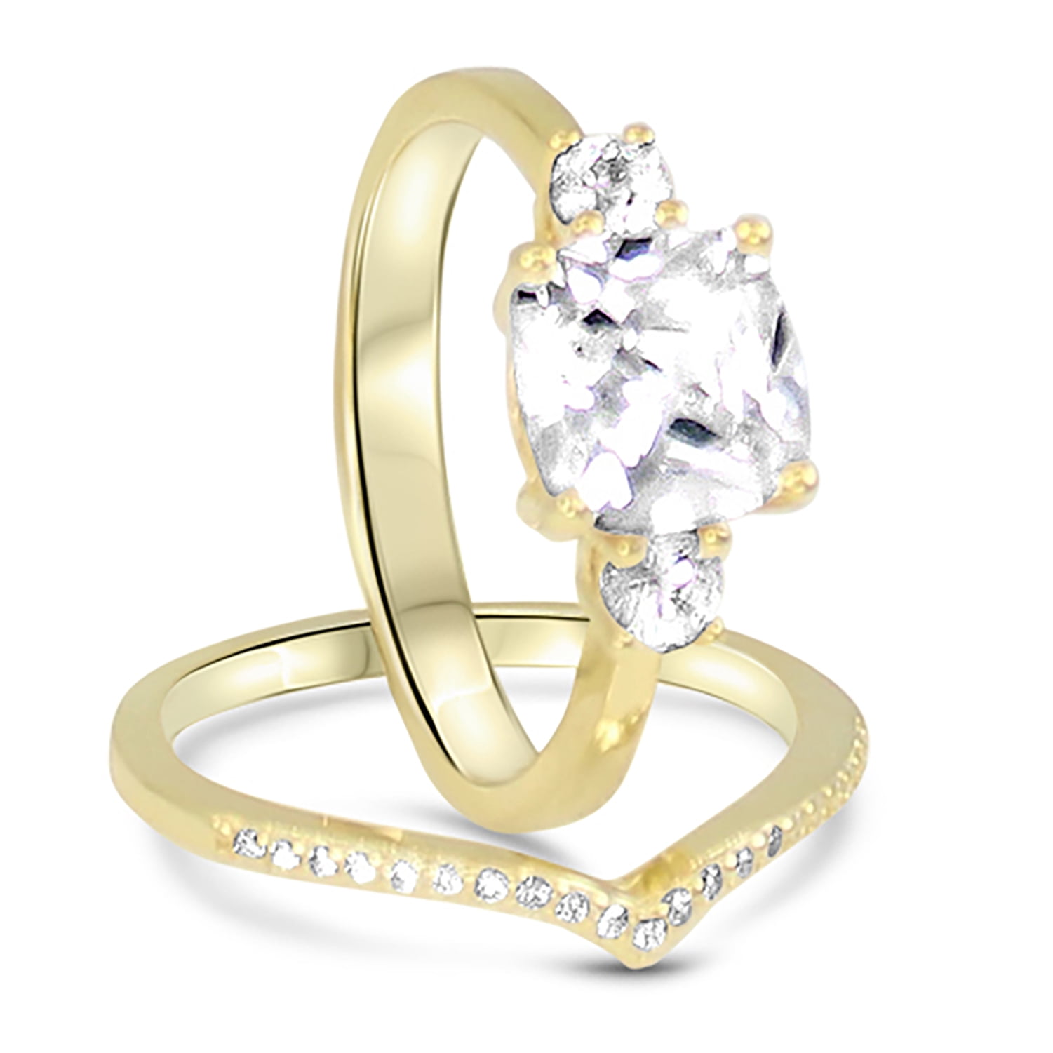 LaRaso & Co Yellow Gold Plated Princess Cut Engagement Wedding Ring Set for Women Size 6