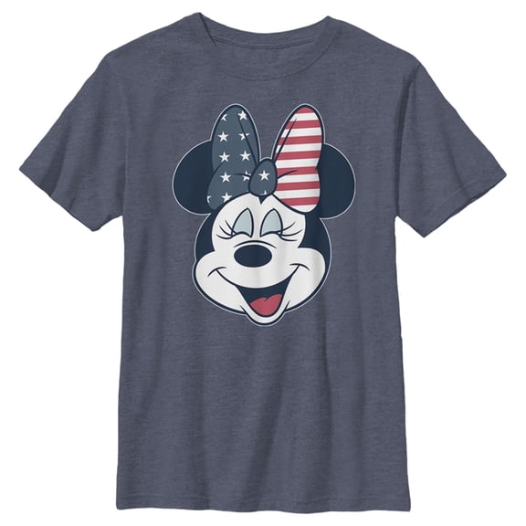 Boy's Mickey & Friends Minnie Mouse American Bow  Graphic Tee Navy Blue Heather Small