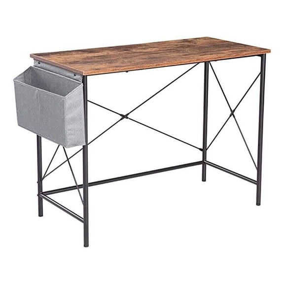 JJS Simple Minimal Wood Home Office Computer Desk in Rustic Brown/Black