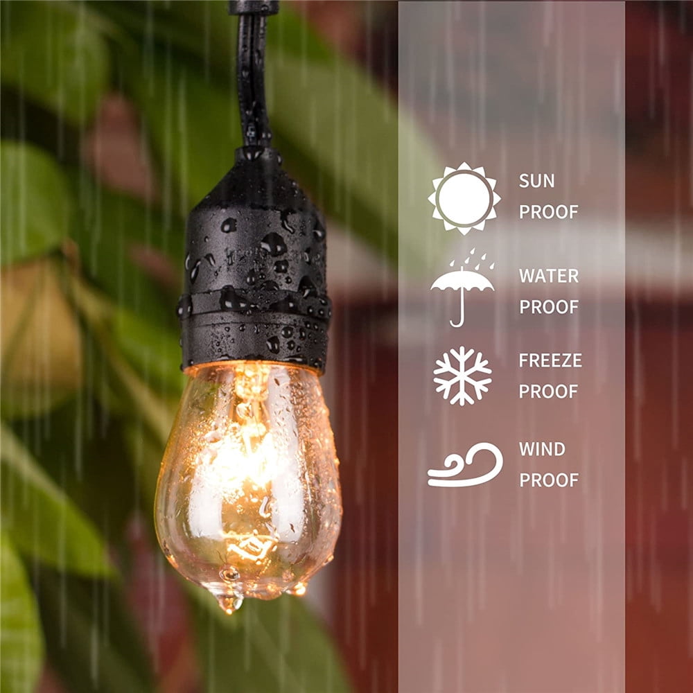 LINKPAL 48FT 15 LED Socket Outdoor Waterproof Commercial Grade Patio String Light Without bulbs