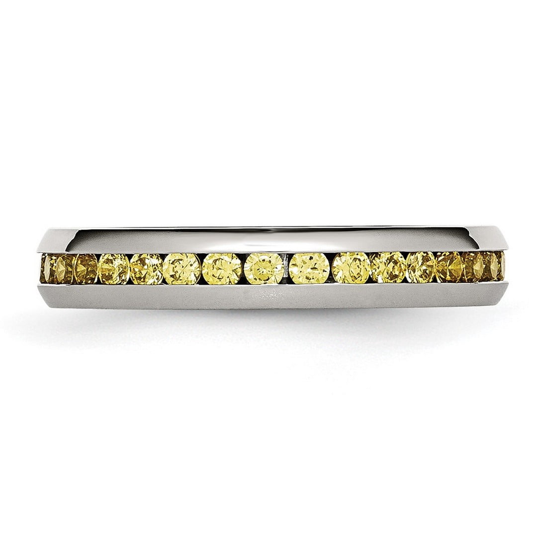 Stainless Steel Polished 4mm November Yellow Cubic Zirconia Ring Size 8 Ring for Women