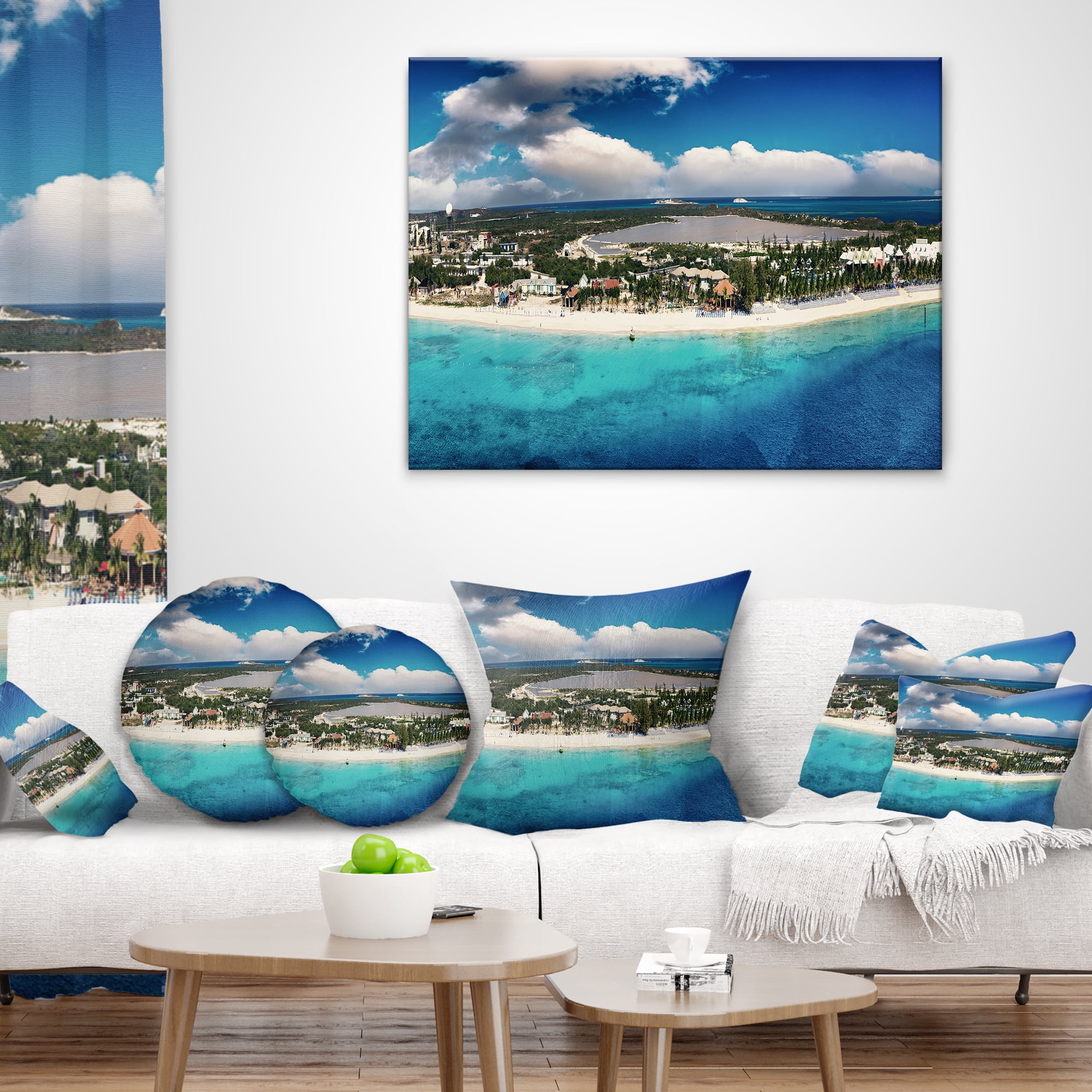 Designart Caribbean Coast Tropical Panorama - Seascape Throw Pillow - 16x16