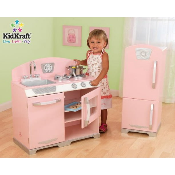 Kidkraft Retro Kitchen and Refrigerator in Pink Walmart