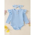 thumbnail image 5 of Loicainy Baby Toddler Girls 3 Piece Flare Pants Outfits 3 6 9 12 18 Months Ribbed Long Sleeves Romper and Daisy Print Elastic Pants Headband Set Fall Spring Clothes Set, 5 of 9