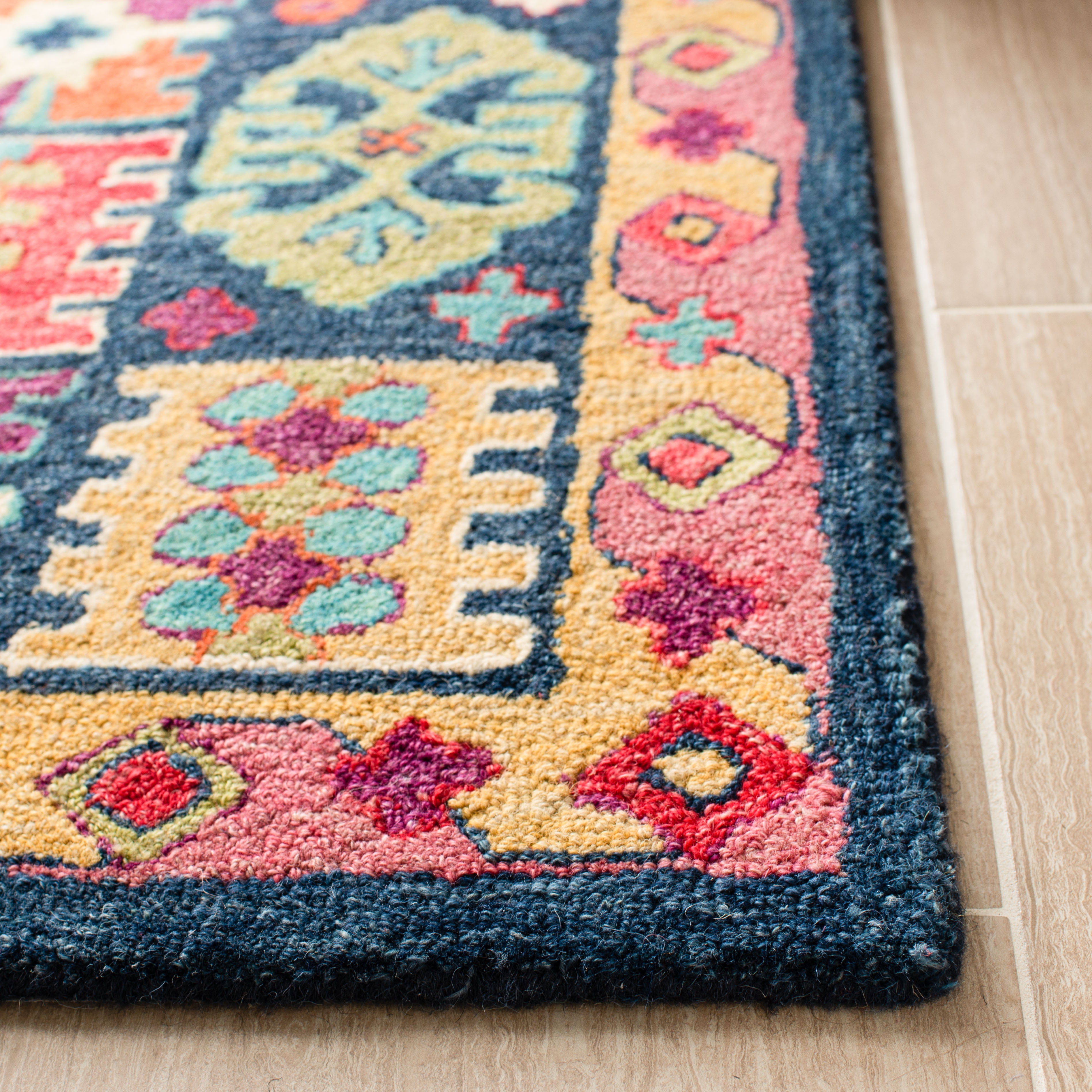SAFAVIEH Aspen Kapoor Floral Bordered Wool Area Rug, Blue/Red, 3' x 5'