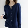 thumbnail image 4 of Womens Workwear Blouses Womens Basic Crew Neck Long Sleeve Button Down Cardigan for Women, 4 of 6