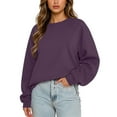 thumbnail image 5 of Women’s Oversized Fleece Sweatshirt – Long Sleeve Crewneck Pullover Top with Thumb Holes, Soft Warm Fall Winter Casual Top for Running, Travel, or Daily Wear Purple, 5 of 5