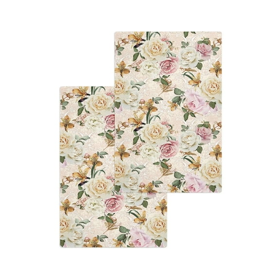 Flower Retro Overlay Leaves Tea Towels Absorption Walf Checks Kitchen Soft Cleaning Towel Cloth Napkins Dish Rags