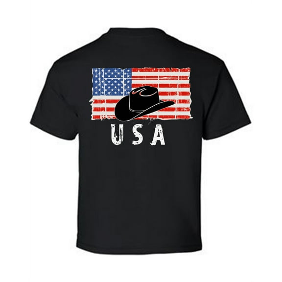 Awkward Styles Cowboy Hat USA Youth Shirt Stripes and Stars USA Flag T shirt for Boys USA Pride USA Flag T shirt for Girls Made in the USA Texas Kids Tshirt Patriotic Gifts Print on the Back Only