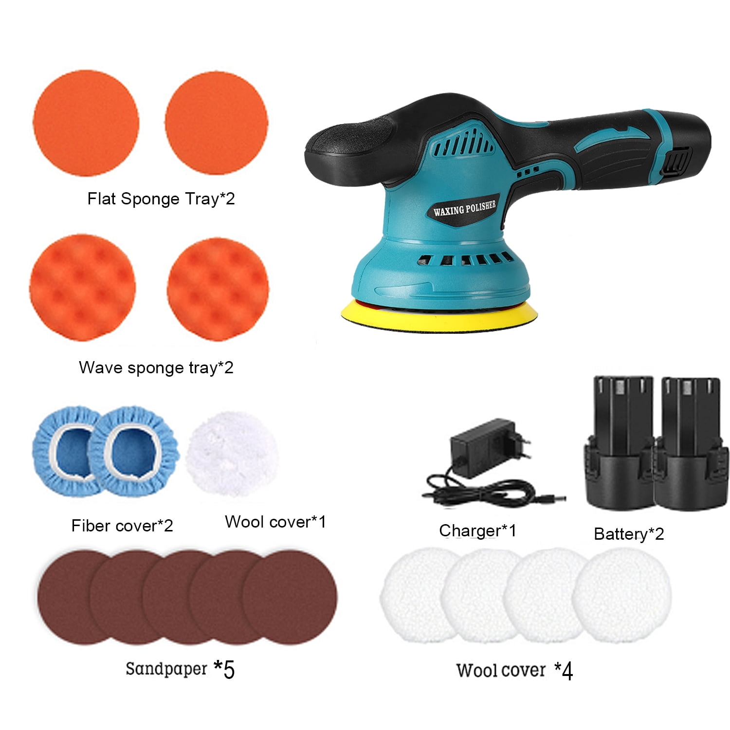 Prociv Cordless Buffer Polisher, 5 Inch Orbital Polisher for Cars, 8 Variable Speed 5500RPM, 2 PC 12V Rechargeable Battery, Wireless Car Waxing Tool for Car Detailing