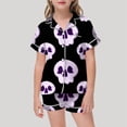 thumbnail image 2 of Shadoumai Satin Halloween Pajama Set Button Front Pumpkin Print Short Sleeved Button Top Trendy Homewear Set Colouring Pajama Sets 2 Piece Outfits for, 2 of 4