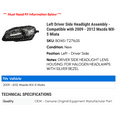 thumbnail image 2 of Left Driver Side Headlight Assembly - Compatible with 2009 - 2012 Mazda MX-5 Miata 2010 2011, 2 of 2