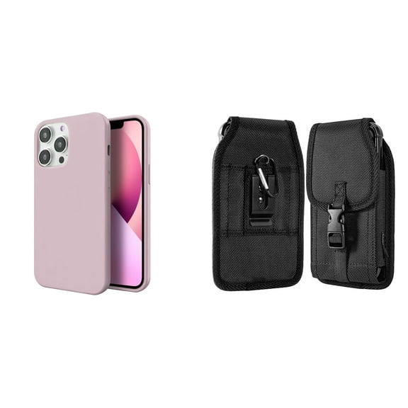Slim Silicone Case and Belt Holster Pouch for iPhone 14 Pro - Pink