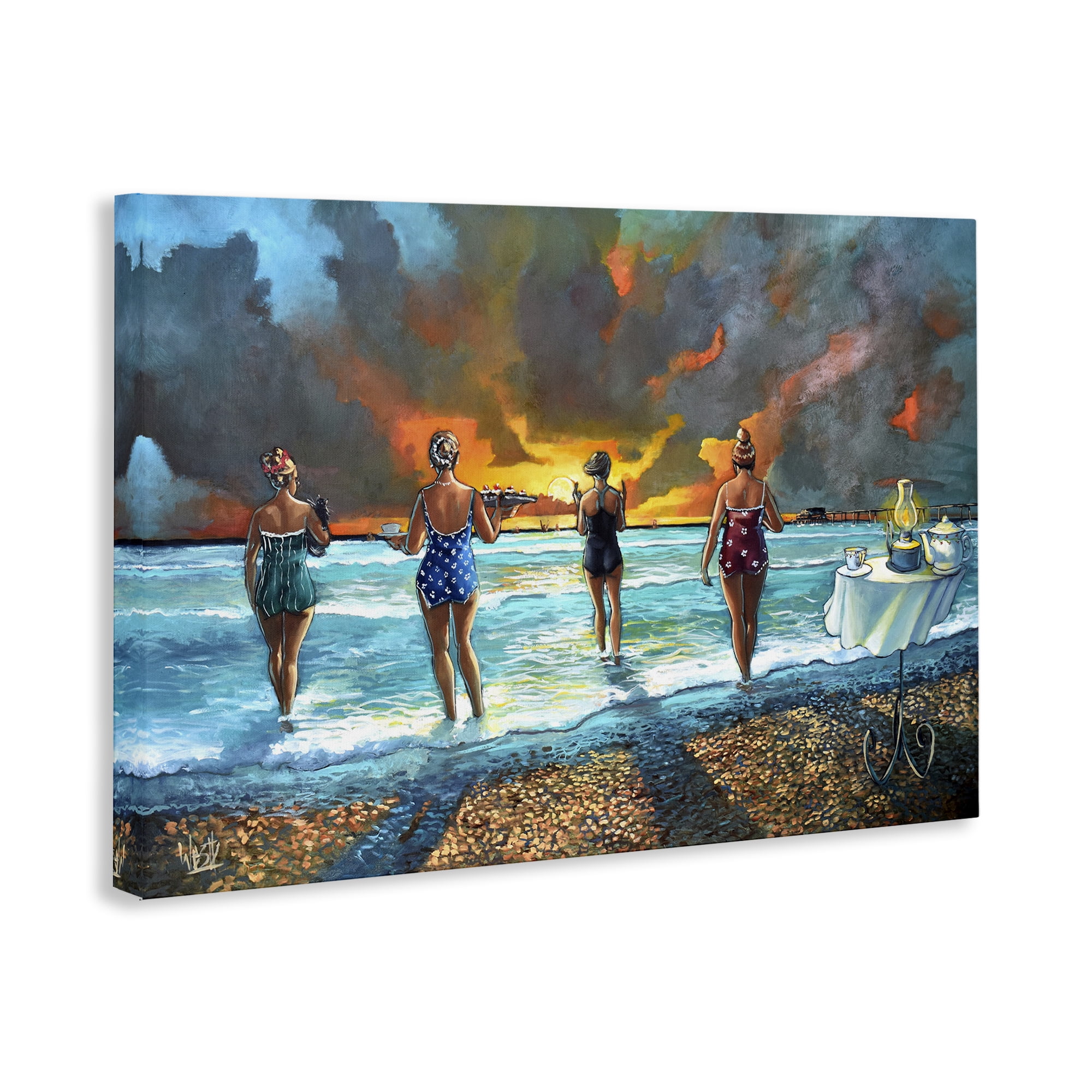 Stupell Industries Elegant Ladies on Beach Novelty Painting Gallery Wrapped Canvas Art Print Wall Art, 36 x 24