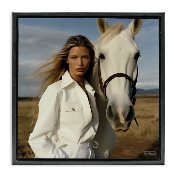 Stupell Industries Equestrian Girl & White Horse People Painting Black Floater Framed Canvas Art Print Wall Art, 18 x 18