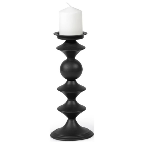 Mercana Candelero I Small Matte Black Metal Grooved Table Candle Holder