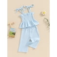 thumbnail image 5 of Aojekbee Toddler Girls 2 Piece Outfits Bandage Sleeveless Camisole Tops and Elastic Wide Leg Pants Set Baby Summer Clothes, 5 of 10