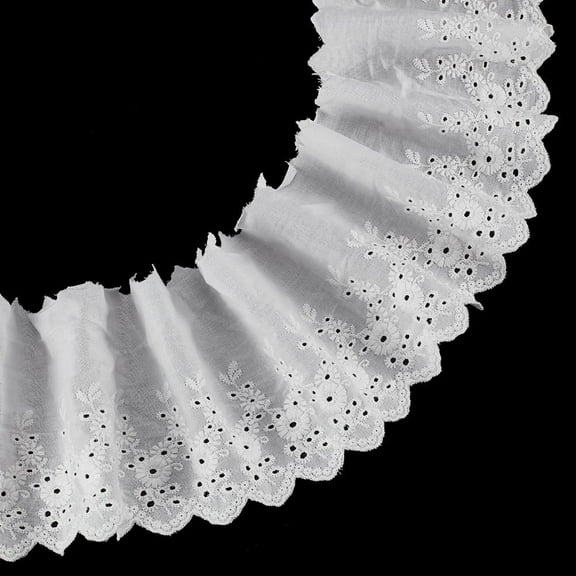 5Yards White Eyelet Lace Trim 4.7inch Floral Embroidery Cotton Lace Wavy Edge Ribbon Floral Ruffle Trim