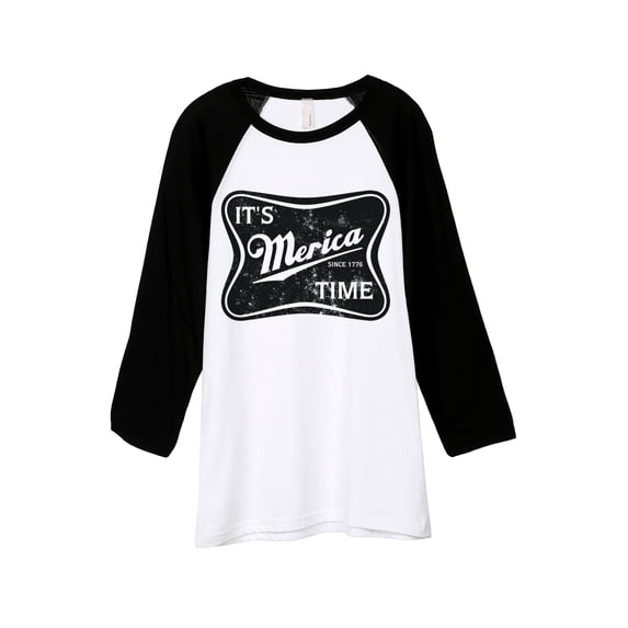 It's Merica Time Unisex 3/4 Sleeves Baseball Raglan T-Shirt Tee White Black X-Large