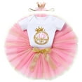 thumbnail image 6 of IBTOM CASTLE Infant Baby Girls 1/2 Birthday Outfit Princess Romper Tutu Skirt Sequin Crown Headband Clothes Set for Cake Smash Photo Prop 3-6 Months Pink + Gold, 6 of 8