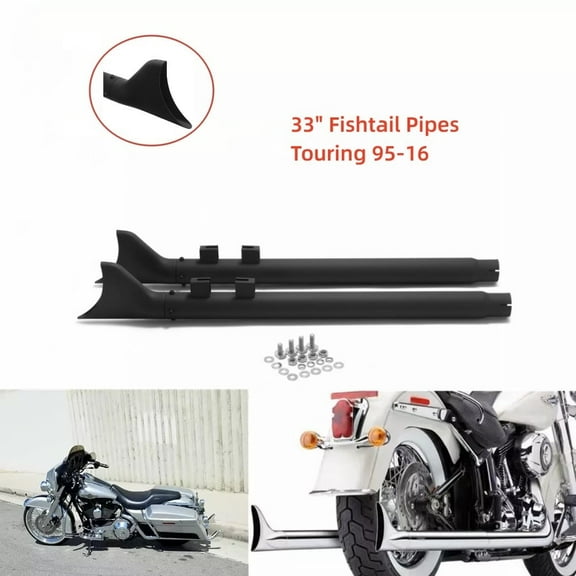 Black 33" Fishtail Slip on Muffler Exhaust for Harley 1995-2016 2000 2001 2002 Touring Street Glide