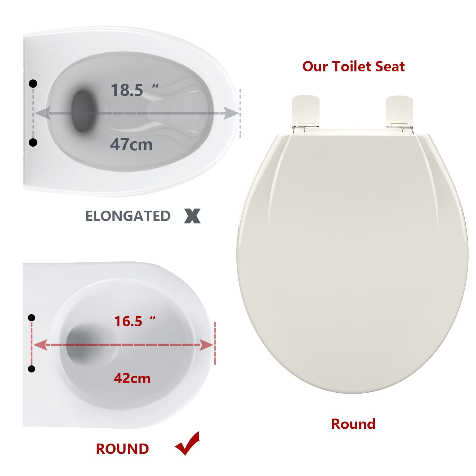 M optimized Toilet Seat, Plastic Toilet Seat With Soft Close, Never Loosen, Easy Clean, 17inch / 19inch Round Toilet Seat, Elongated Toilet Seat