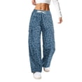thumbnail image 2 of Womens Pants Leopard Print Elastic Waist Drawstring Wide Leg Cargo Pants With Multi Pockets Casual Loose Fit Athletic Lounge Pants For Daily Streetwear, 2 of 4